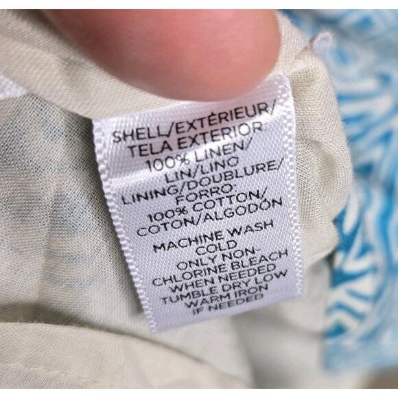 LOFT Sleeveless 100% Linen Patterned Colorblock Summer Dress Size 10 - Picture 9 of 9